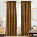 Soft Velvet Curtains 90 inch Length, Room Darkening Large Window Decor Silk Hand Feel Privacy Vertical Shade for Nursery Playroom Bedroom, W52 x L90 inches, Gold Brown, 2 Panels