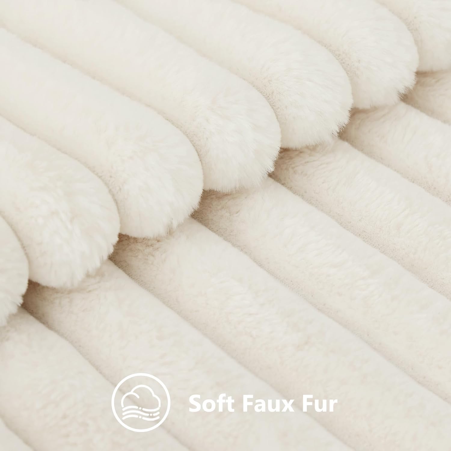 Faux Fur Christmas Throw Pillow Covers 18x18 Set of 2, Decorative Soft Plush Striped Neutral Couch Euro Pillow Covers with Velvet Back for Sofa, Bed, Living Room Home Decor, Cream White