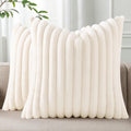 Faux Fur Plush Christmas Throw Pillow Covers 18x18 Set of 2, Luxury Soft Fluffy Striped Decorative Pillow Covers for Sofa, Couch, Living Room, Cream White