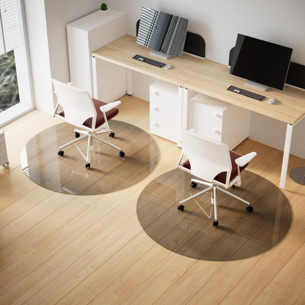 46"x46" Glass Chair Mat for Carpet - Tempered Glass Floor Mat Heavy Duty Hard Floor Round, Office Chair Mat Computer Floor Mat with 4 Anti-Slip Pads Grey