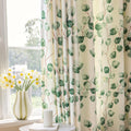 Green Leaves Chenille Curtains for Bedroom 96 inches Long 2 Panels Grommet Top Patterned Boho Light Filtering Window Drapes Set for Dining Living Room