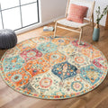 Moroccan Trellis Round Area Rugs, Washable Small Round Rug 3ft Non-Slip, Soft Vintage Ultra-Thin Circle Carpet for Bedroom Entryway Kitchen Laundry Bathroom, Cream/Multi
