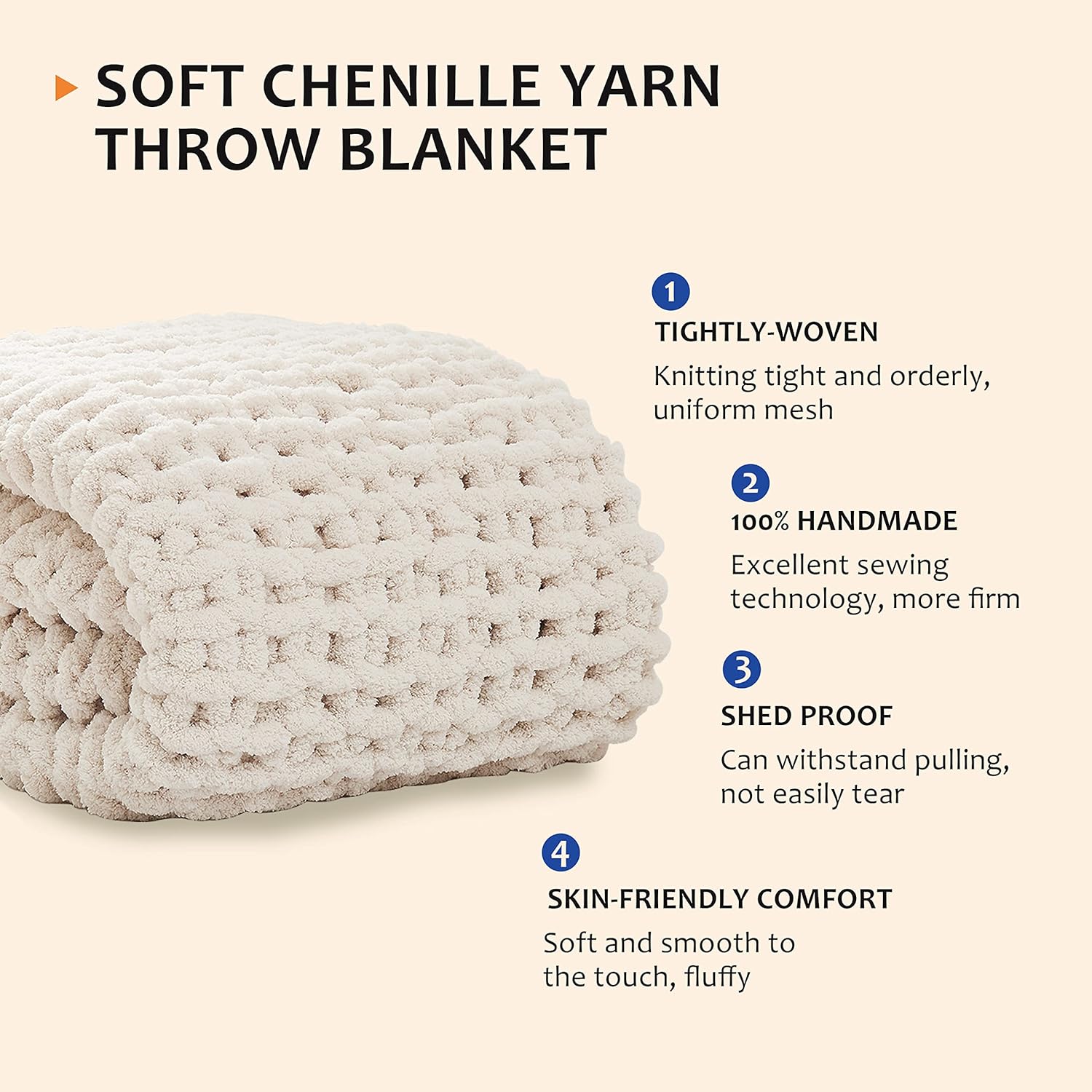 Chunky Knit Blanket Throw,Soft Chenille Yarn Throw 50x60，Handmade Thick Cable Knit Crochet Blanket, Large Rope Knot Throw Blanket for Couch Home Decor