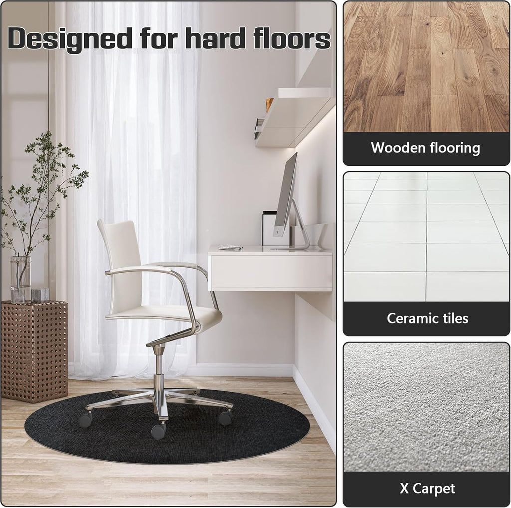 36" Rolling Office Chair Mat for Carpet & Hardwood Floors Round Desk Chair Mat Rug Hard Floor Protector Cover Home Floor Mat for Computer Desk Rolling Chair Office (Black)