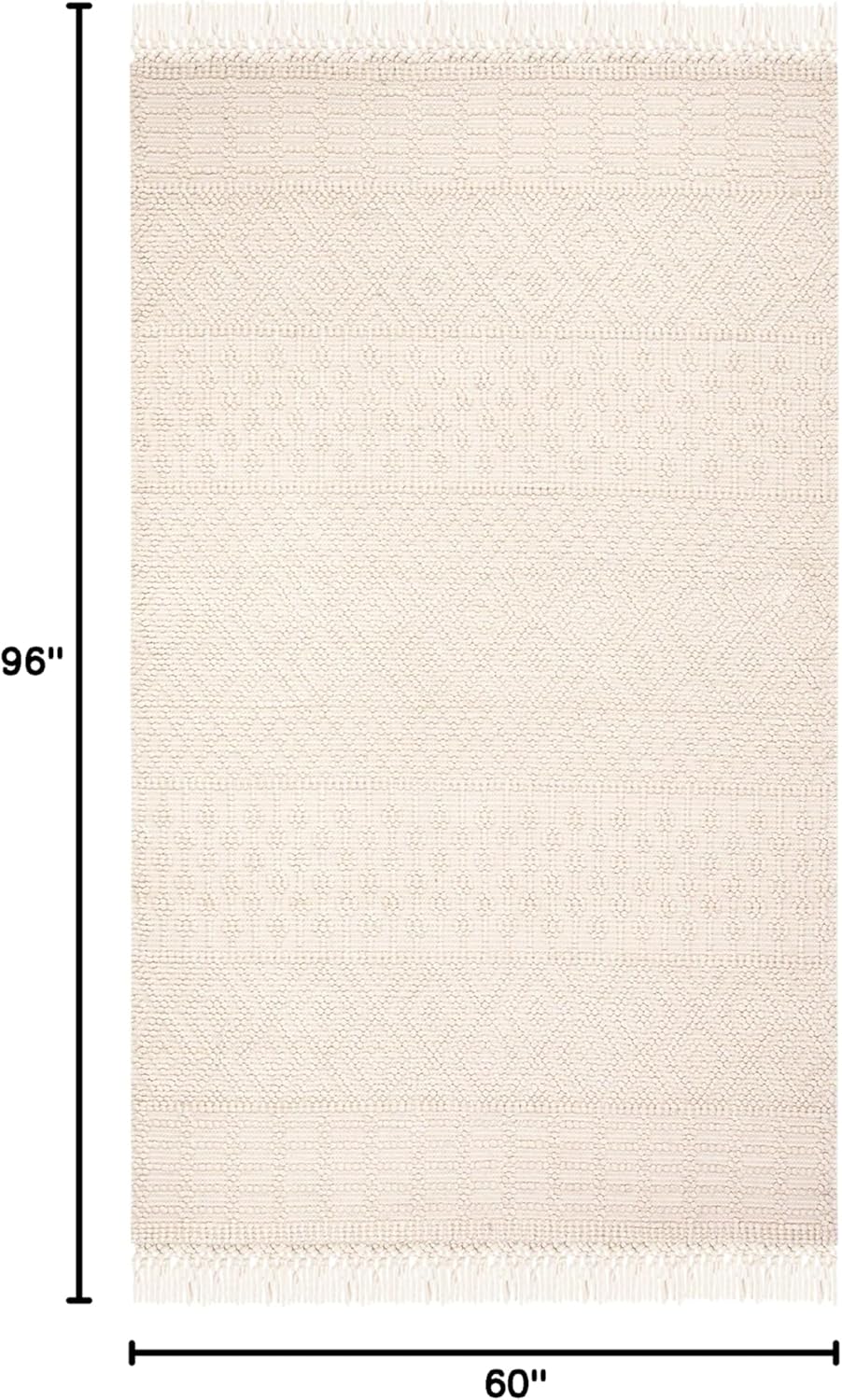 Handmade Wool Rug 5' x 8' | Bohemian Style | Tasseled Design | Ivory | Suitable for High-Traffic Areas