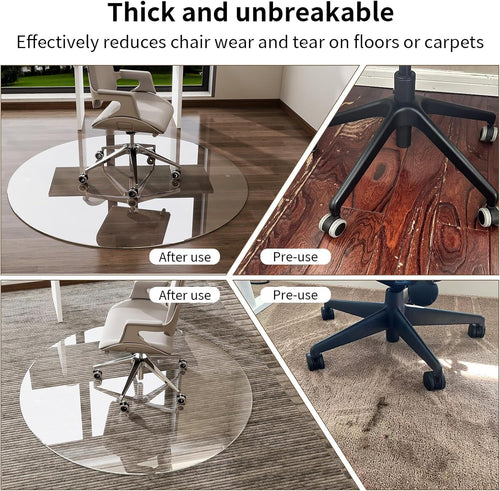 55"x55" Tempered Glass Office Chair Mat for Carpet - Round Carpet Protector Mat for Office Chair Hard Floor, 5mm Thickness, Non-Slip, Scratch Resistant, Transparent