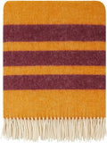 New Zealand Virgin Wool Throw Blanket, Indoor & Outdoor Blankets and Throws, Striped Soft Blanket with Fringes, 55 x 79 in (140 x 200 cm), Mustard Red