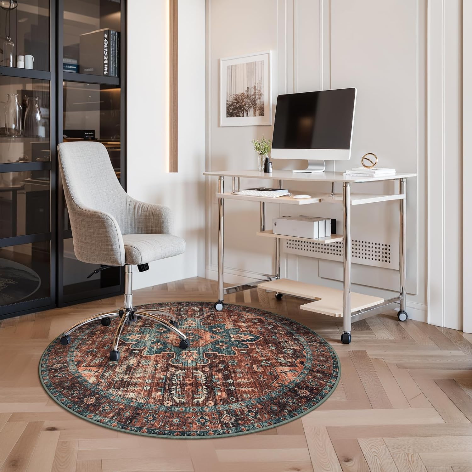 47" Round Chair Mat for Hardwood Floor/Tile Floor, Desk Chair Mats for Hard Floors, Under Desk Rug Protector for Rolling Chair, Computer Gaming Chair Mat, Low Pile Carpet Floor Mat