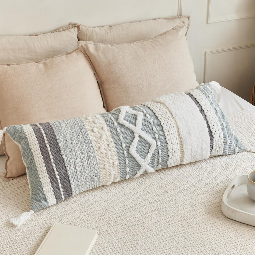 Decorative Boho Lumbar Pillow Cover 14x36 – Beautiful Throw Pillow with Soft Texture for Bed, Couch Decor or as Body Cushion – A Stylish Addition to Your Bedroom