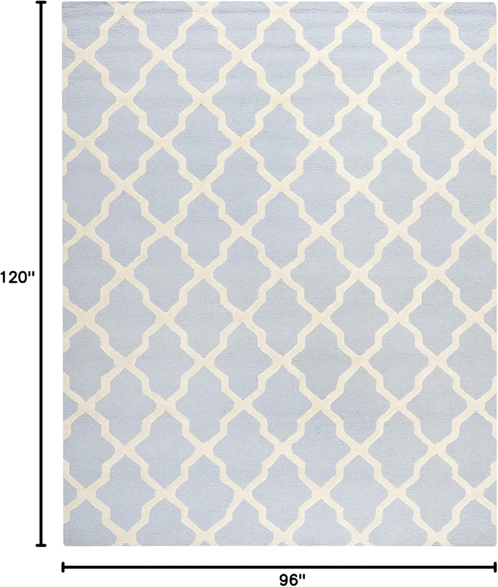 Handmade Wool Rug (8x10) | Light Blue & Ivory | Plaid Pattern | Suitable for: Living Room, Bedroom, Study