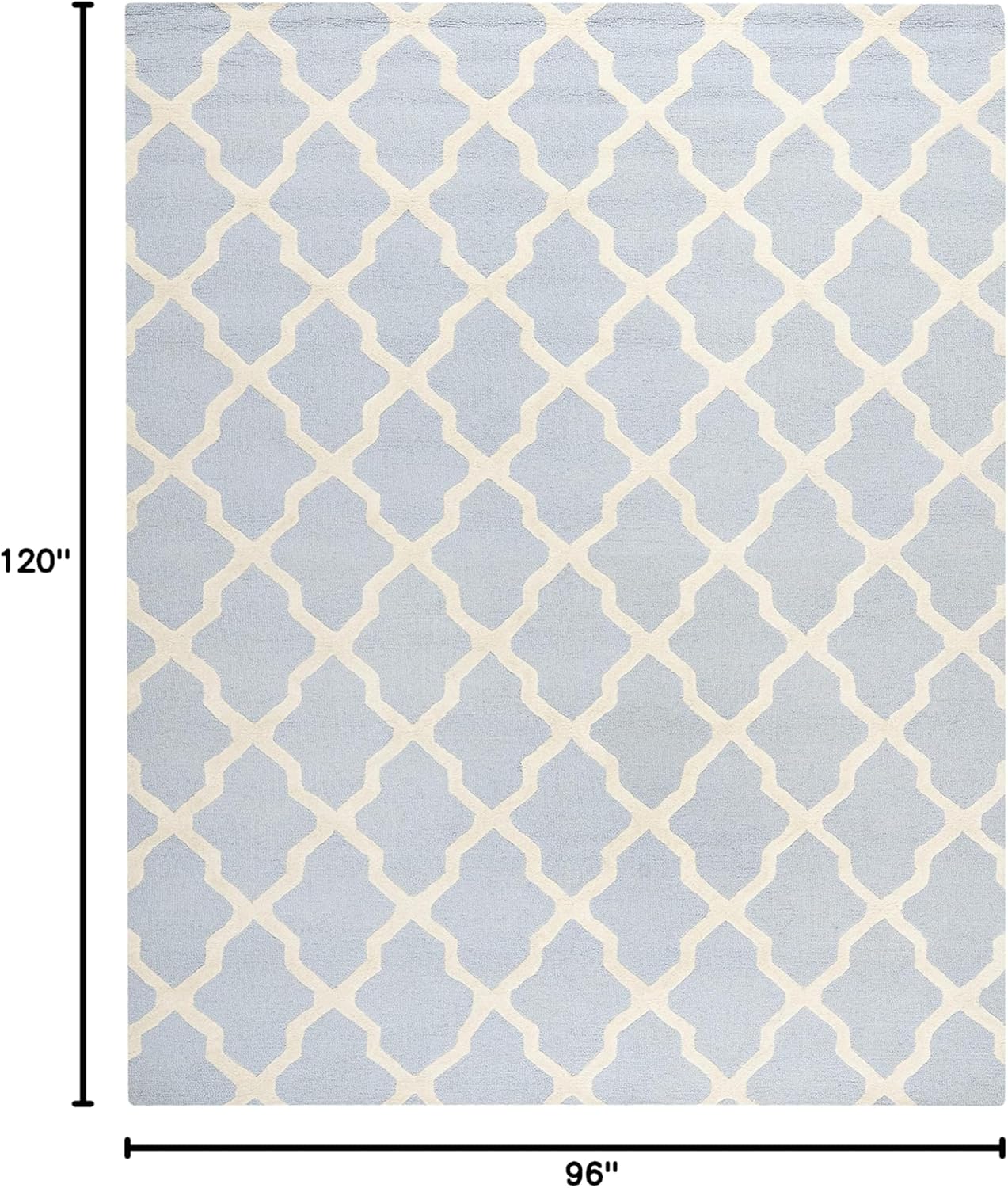 Handmade Wool Rug (8x10) | Light Blue & Ivory | Plaid Pattern | Suitable for: Living Room, Bedroom, Study