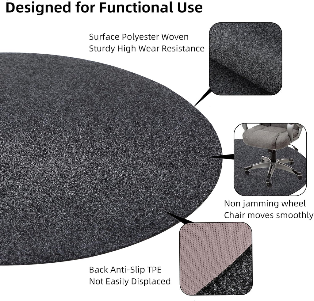 Office Chair Mat, Round Floor Mat for Home, 39inch Diameter Low Pile Heavy Duty Non Slip Multi-Purpose Desk Chair Mat Rug for Hardwood Tile Floor Carpets (Dark Grey)