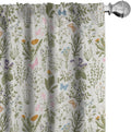 Floral Window Curtains Pack of 2, Vintage Garden Plants Herbs Flowers Botanical Classic Design Art, Lightweight Set with Rod Pocket, 4 Panels of - 28" x 84", Mustard Green