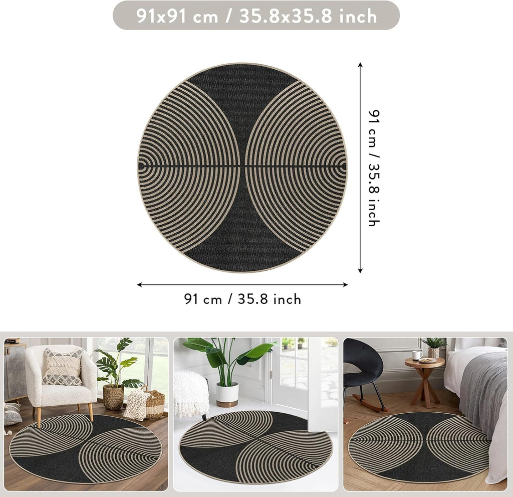 Modern Rainbow Round Washable Rug, 3ft Circular Indoor Outdoor Entryway Patio Rug, Farmhouse Non Slip Non Shedding Small Round Carpet for Bedroom Porch Living Room Decor