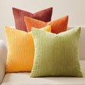 Fall Burnt Orange Decorative Throw Pillows Covers 18x18 Inch Set of 4,Yellow Green Gradient Series Corduroy Striped Square Pillow Case,Western Modern Cushion Cover for Couch Sofa Bedroom
