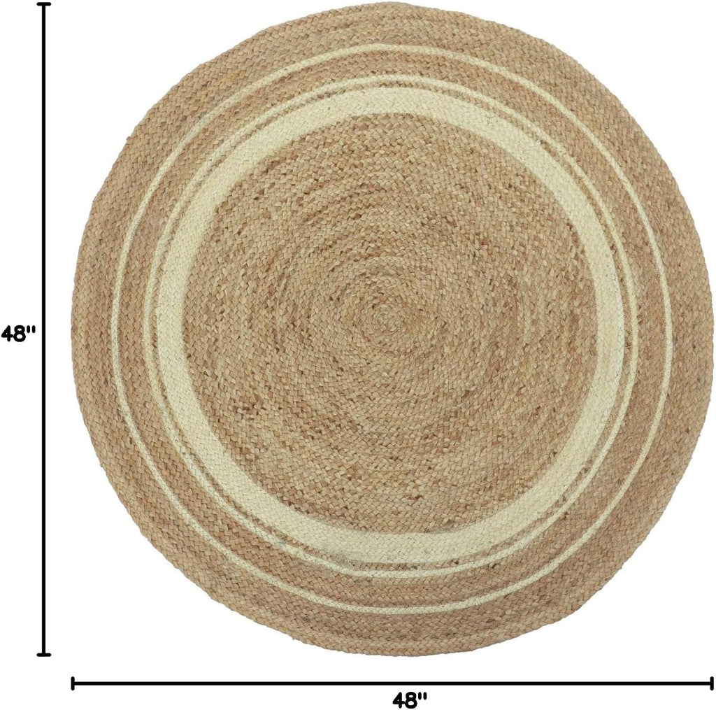 100% Jute Rug (Approx. 4 ft)—A hand-woven natural jute rug featuring a decorative white circular pattern. An ideal home decor accent for living rooms and hallways. (Style: Round)
