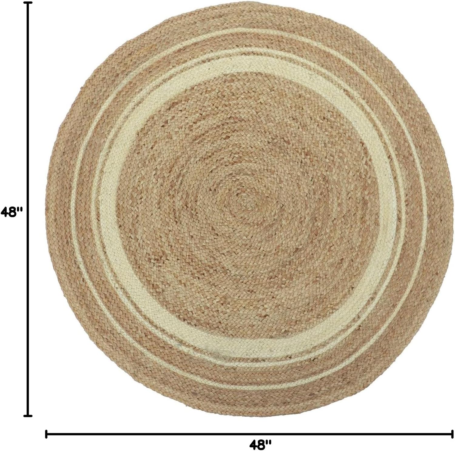 100% Jute Rug (Approx. 4 ft)—A hand-woven natural jute rug featuring a decorative white circular pattern. An ideal home decor accent for living rooms and hallways. (Style: Round)