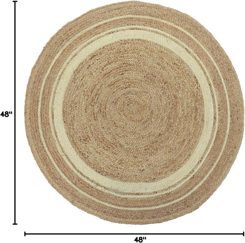 100% Jute Rug (Approx. 4 ft)—A hand-woven natural jute rug featuring a decorative white circular pattern. An ideal home decor accent for living rooms and hallways. (Style: Round)
