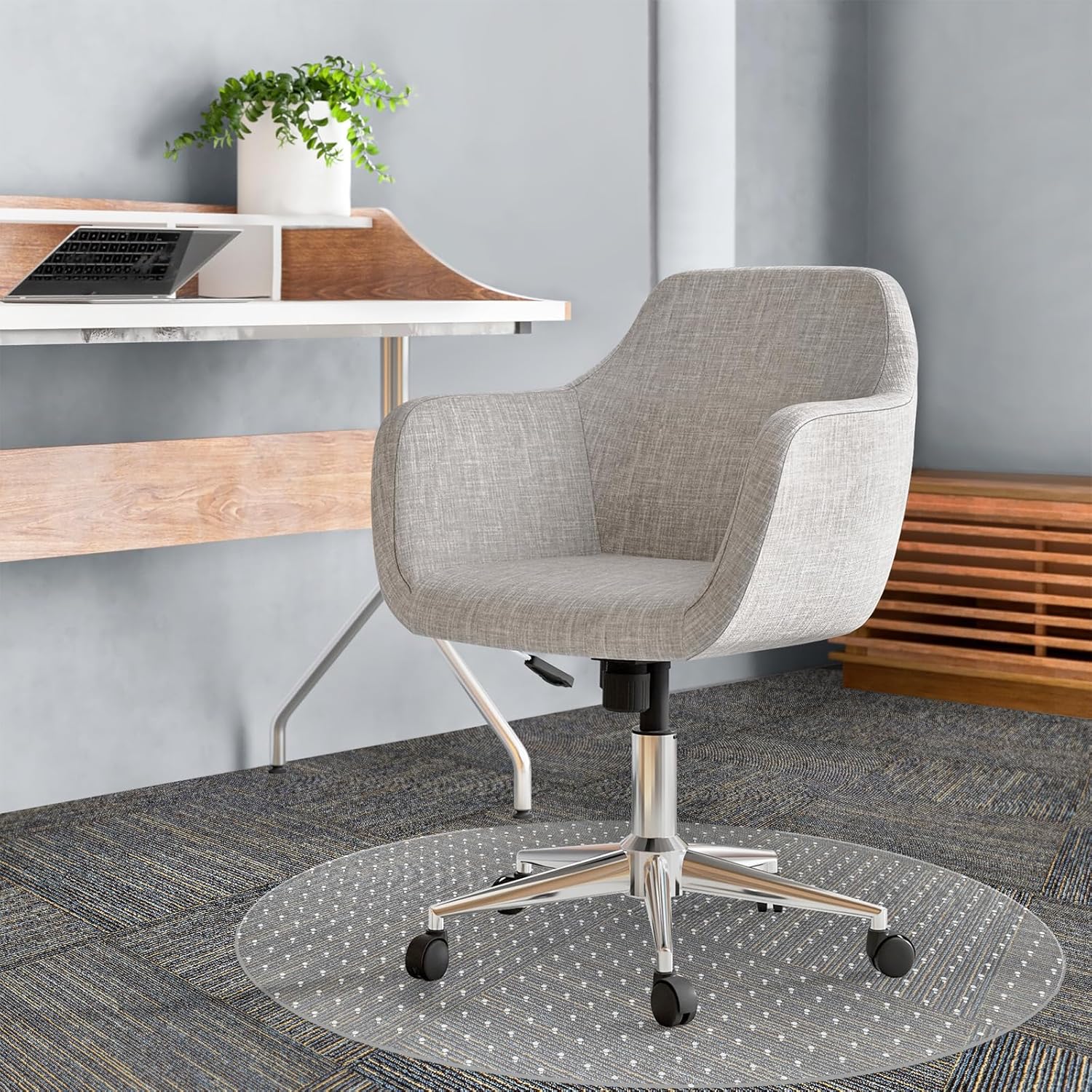 Office Chair Mat Carpet Protector: 36" x 36" Plastic Heavy Duty Computer Desk Mats with Lip for Low Flat and No Pile Carpeted Floor - Clear Rug Pad for Rolling Chairs Office Work Home Gaming Round