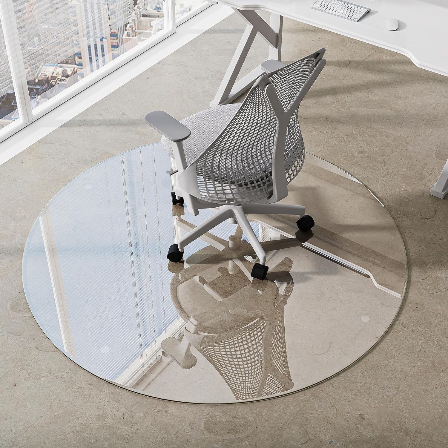 55"x55" Tempered Glass Office Chair Mat for Carpet - Round Carpet Protector Mat for Office Chair Hard Floor, 5mm Thickness, Non-Slip, Scratch Resistant, Transparent