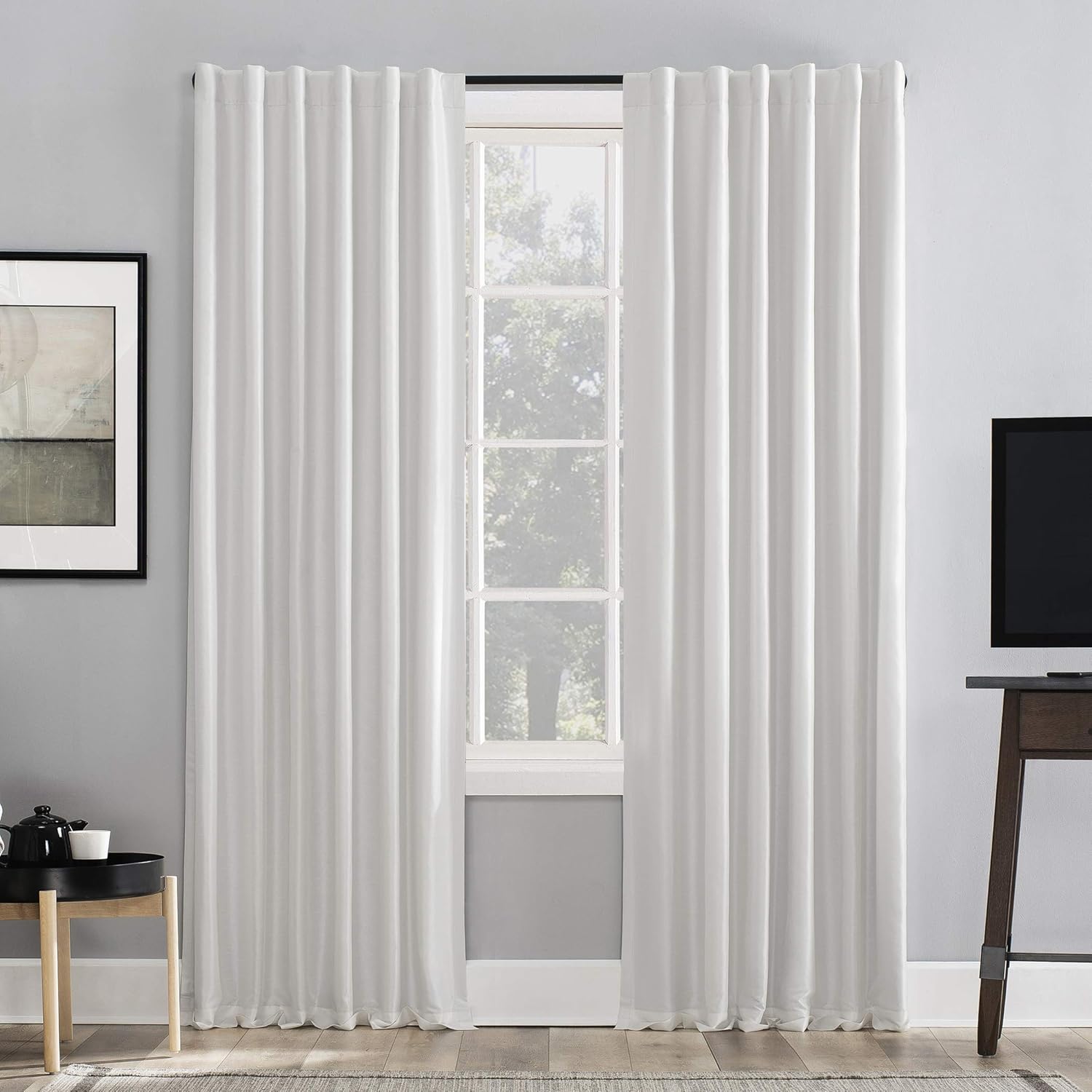 Faux  Silk Thermal Extreme Total Blackout Back Tab Curtain Panel, 50" x 108", Pearl White