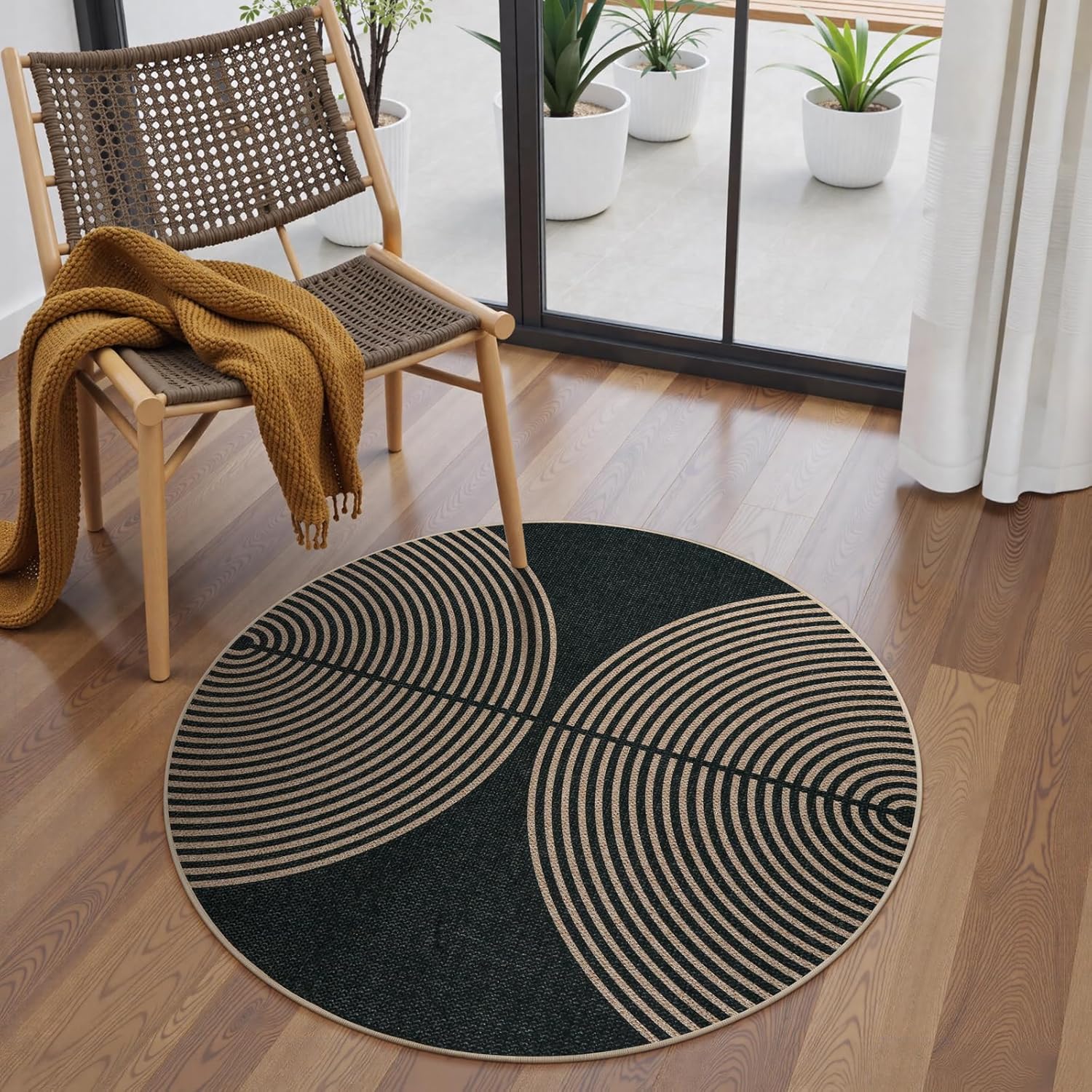 Modern Rainbow Round Washable Rug, 3ft Circular Indoor Outdoor Entryway Patio Rug, Farmhouse Non Slip Non Shedding Small Round Carpet for Bedroom Porch Living Room Decor