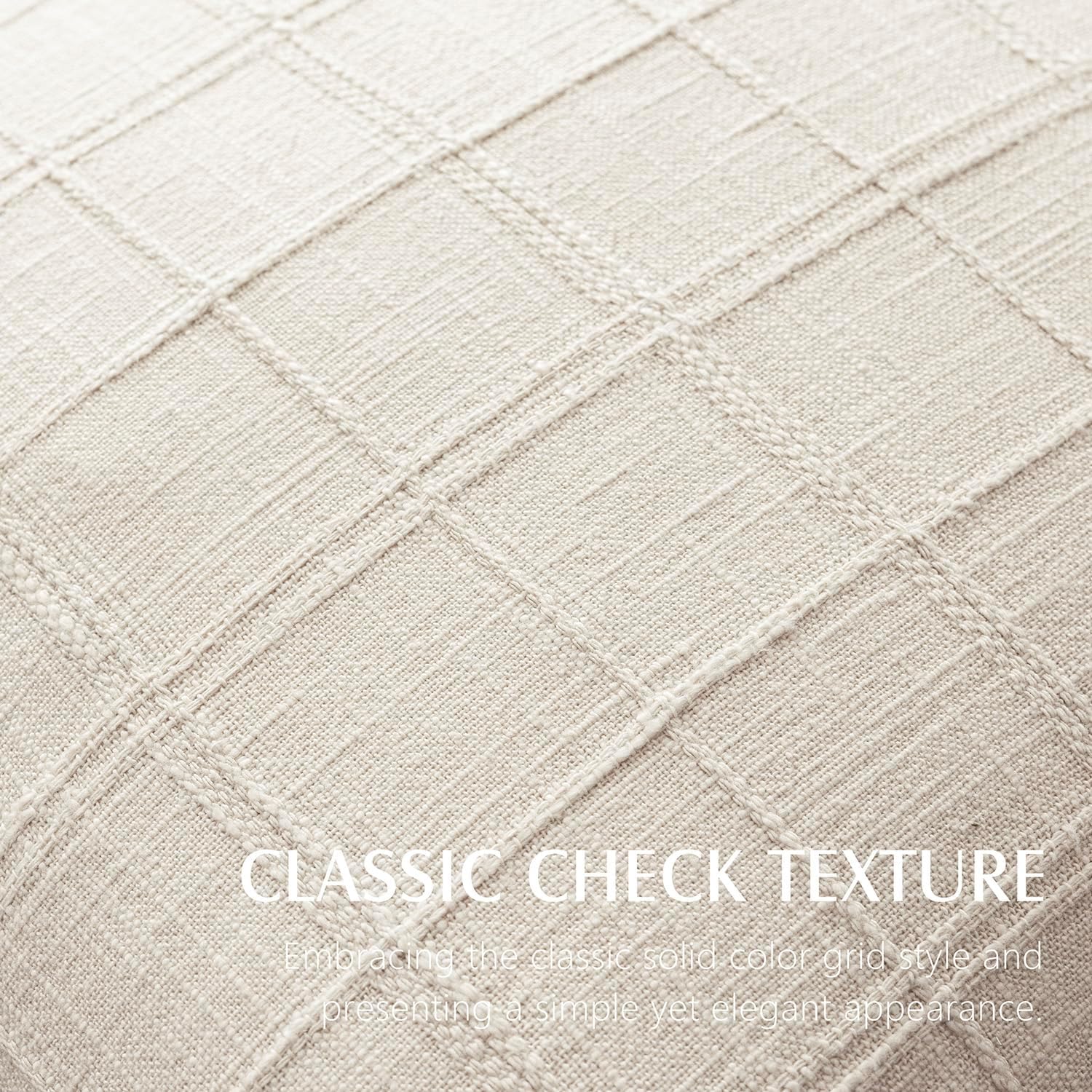Set of 2 Decorative Linen Check Throw Pillow Covers Neutral Farmhouse Vintage Cushion Covers Modern Boho Home Decor for Sofa Chair Couch Bedroom Living Room,18×18 Inch,Natural Beige