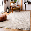 Handmade Wool Rug 5' x 8' | Bohemian Style | Tasseled Design | Ivory | Suitable for High-Traffic Areas