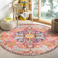 Bohemian Floral Medallion Round Rug - 4Ft Hot Pink Soft Round Area Rug Bedroom Kitchen Mat, Turkish Washable Indoor Floor Accent Bathroom Carpet for Nursery Living Room Home Office Hallway