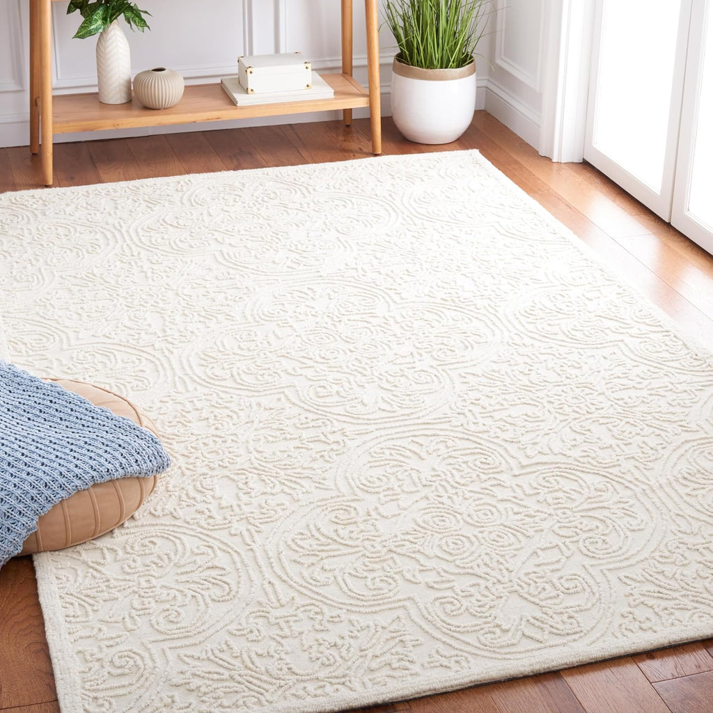 Large Handmade Wool Rug 8' x 10' | Ivory | Ideal for: Living Room, Bedroom, Office, Dining Room