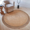 Enhance the beauty of your home—this natural jute round rug (5x5 ft) is the perfect fit for entryways, kitchens, or living room spaces. Its modern woven circular design significantly elevates the aesthetic of any bohemian-style home decor.