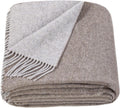 Merino Wool Blanket - Warm Throw for Cold Weather, Warmest Travel Outdoor Camping Blankets, Picnic Army and Military Throws, Comforter Soft & Cozy 55 x 79 Light Brown - Light Grey Double-Sided