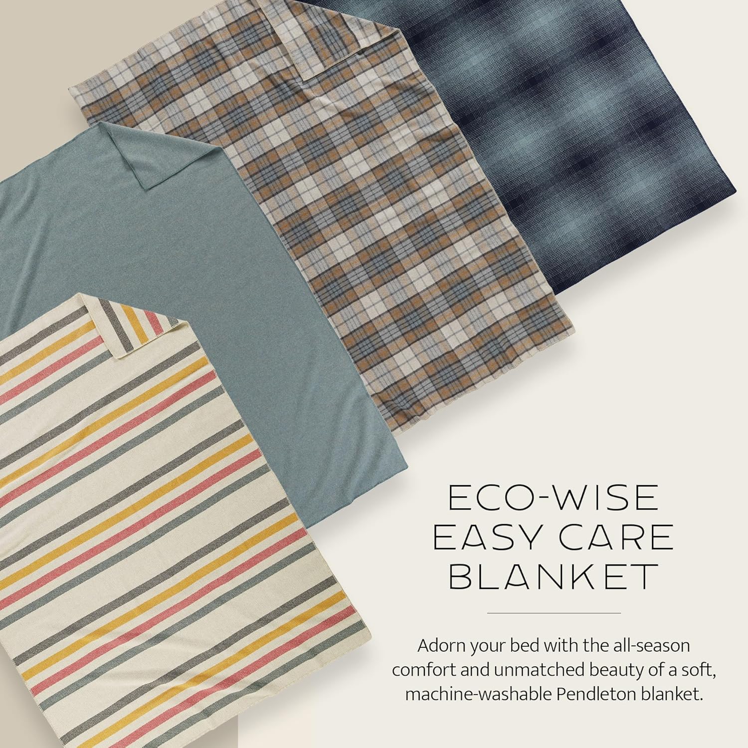 Easy Care Wool Blanket Twin 66" x 96" - 100% Wool with Whipstitch Binding, All Season, Washable, Soft and Durable Blanket for Home and Outdoor Adventures -Vintage Glacier