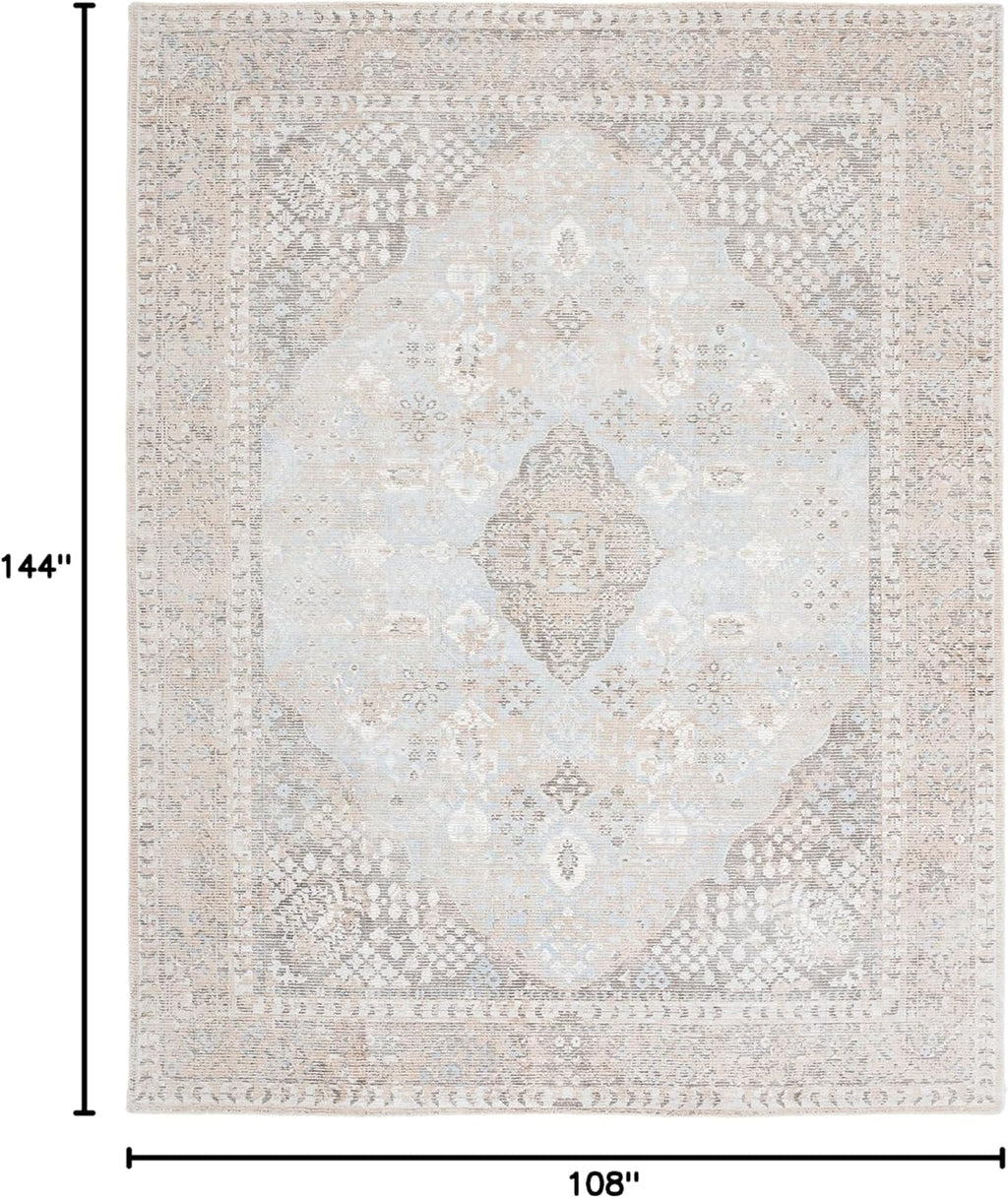 Handmade Distressed Wool-Blend Rug (9x12) | "Vintage Restoration" Series | Beige & Sand Tones | Suitable for High-Traffic Areas