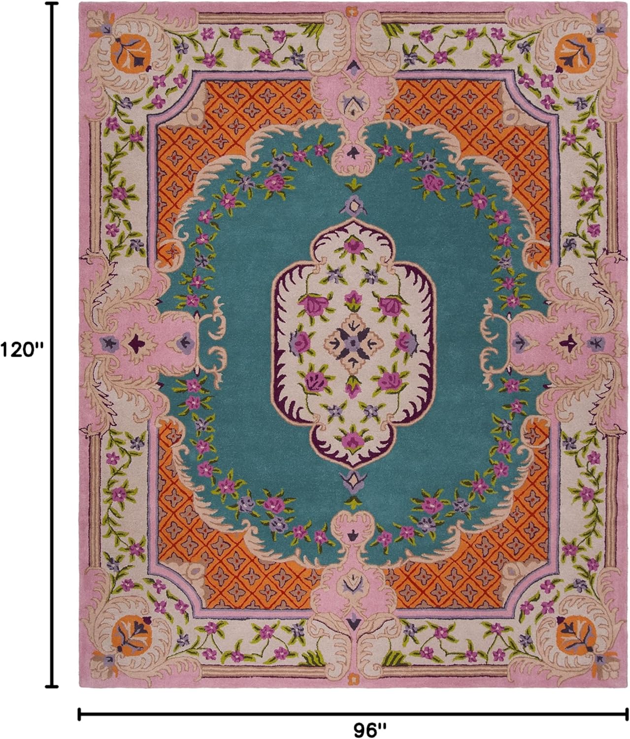 Hand-Woven Wool Rug (8x10 ft) | Blue & Pink Color Scheme — Circular Pattern — Suitable for: Living Room, Bedroom, Study