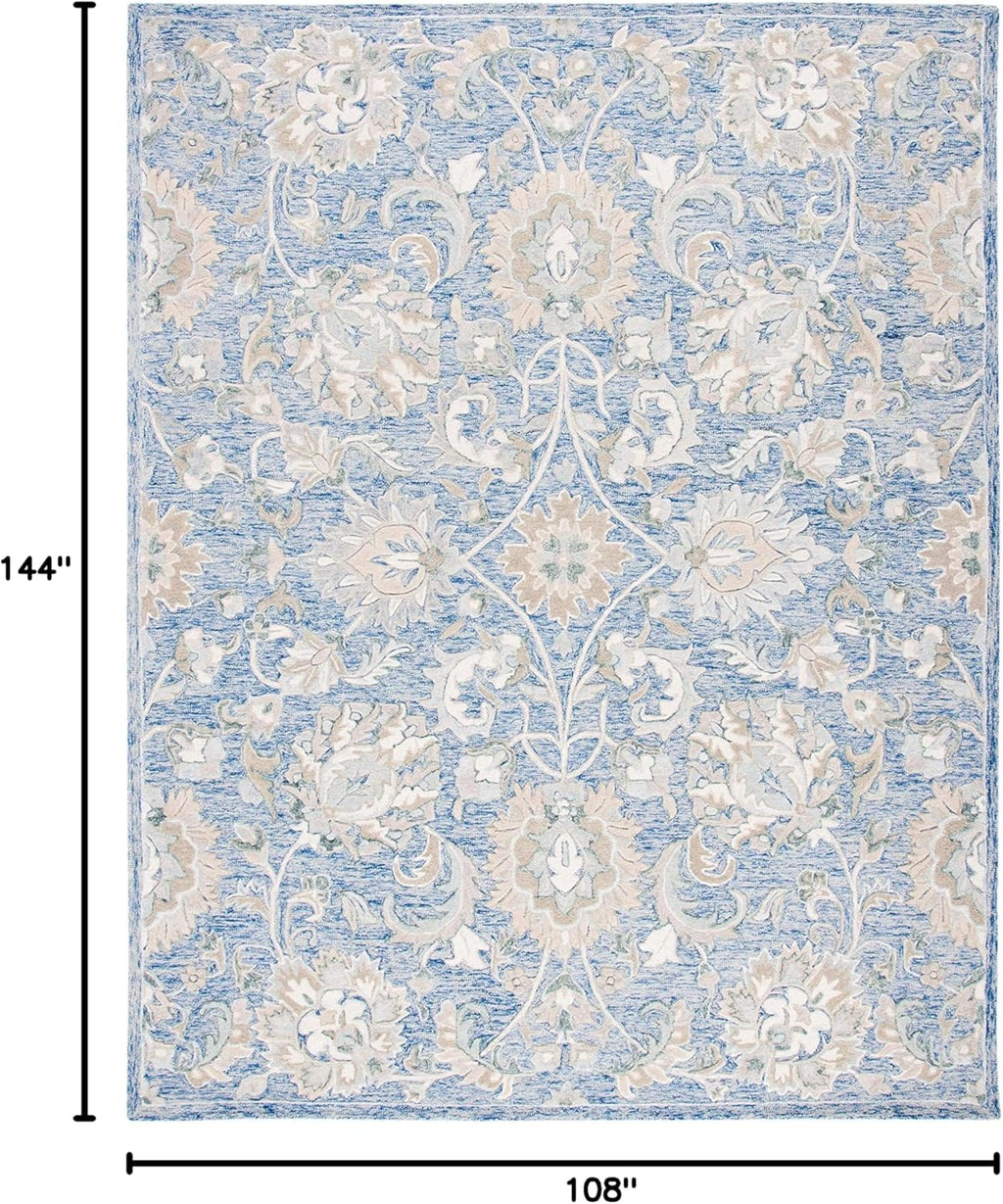 Handmade Premium Wool Rug (9x12) | Blue & Beige Color Scheme | Suitable for: Living Room, Bedroom