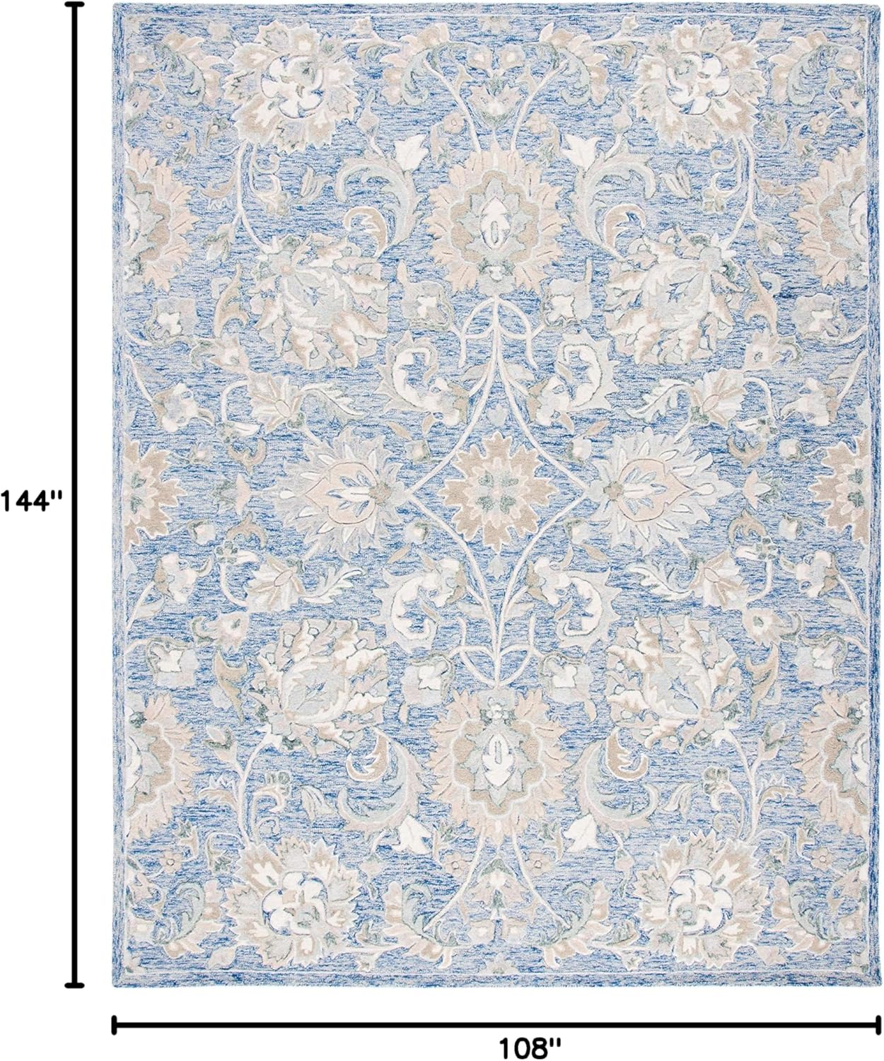 Handmade Premium Wool Rug (9x12) | Blue & Beige Color Scheme | Suitable for: Living Room, Bedroom