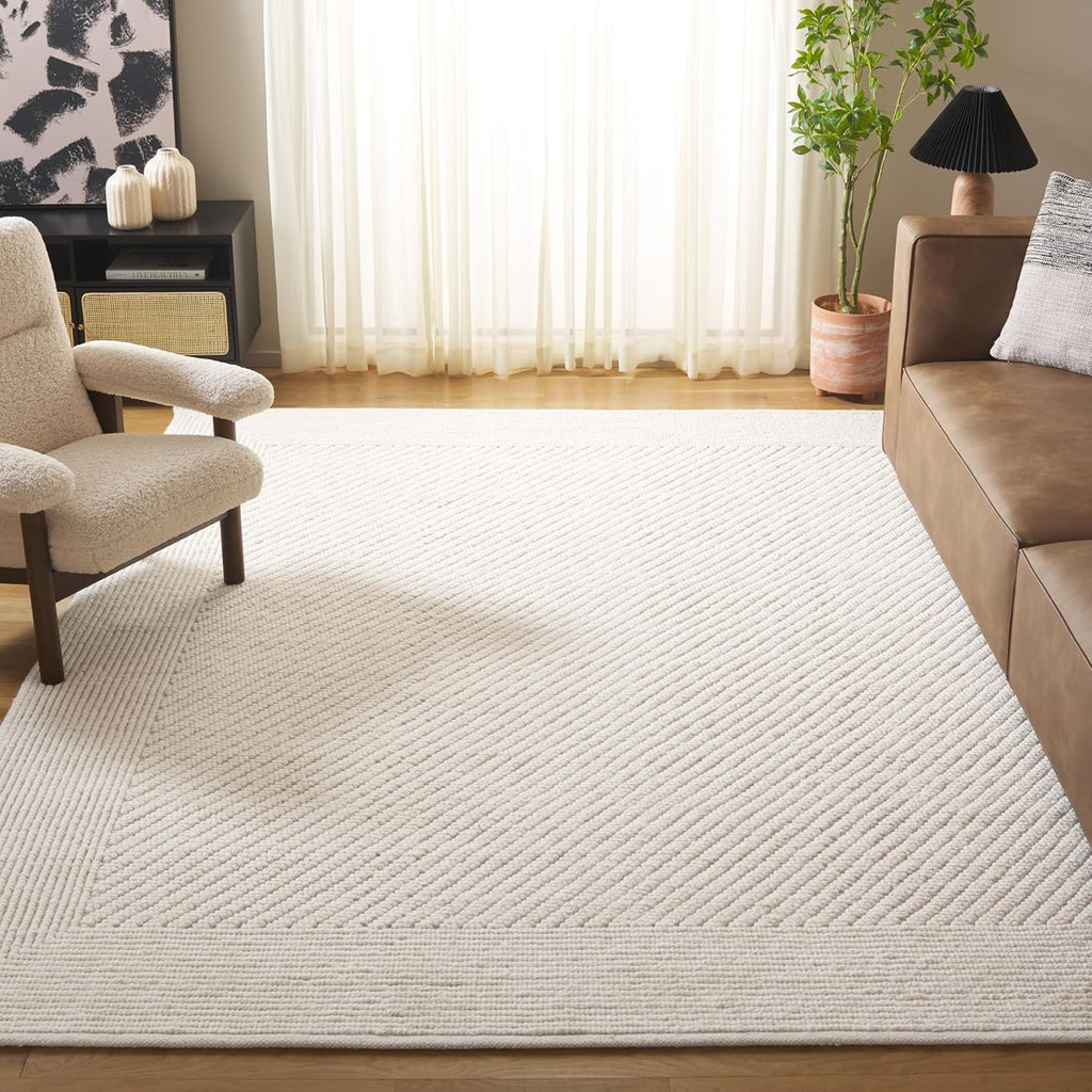 Handmade Wool Rug 8' x 10' | Large Size | Ivory | Ideal for: Living Room, Bedroom, Dining Room