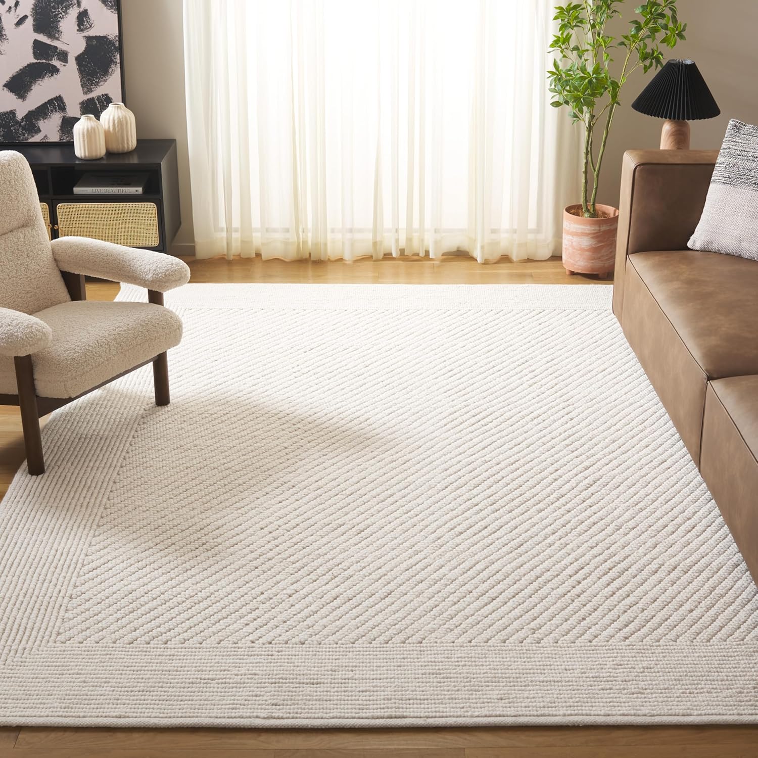 Handmade Wool Rug 8' x 10' | Large Size | Ivory | Ideal for: Living Room, Bedroom, Dining Room