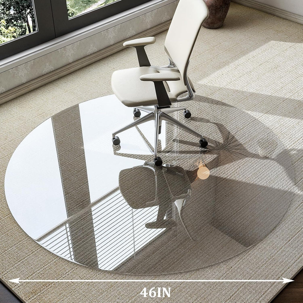 46" Tempered Glass Chair Mat, Heavy Duty Round Hard Floor Mat with Polished Edge, Clear Office Chair Mat for Carpet Home Hardwood Floor Desk