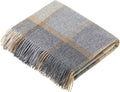 Wool Plaid Throw Blanket, Merino Lambswool, Block Windowpane Beige Grey, Made in UK