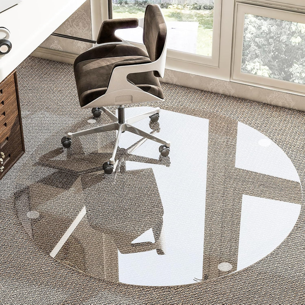 46" Tempered Glass Chair Mat, Heavy Duty Round Hard Floor Mat with Polished Edge, Clear Office Chair Mat for Carpet Home Hardwood Floor Desk