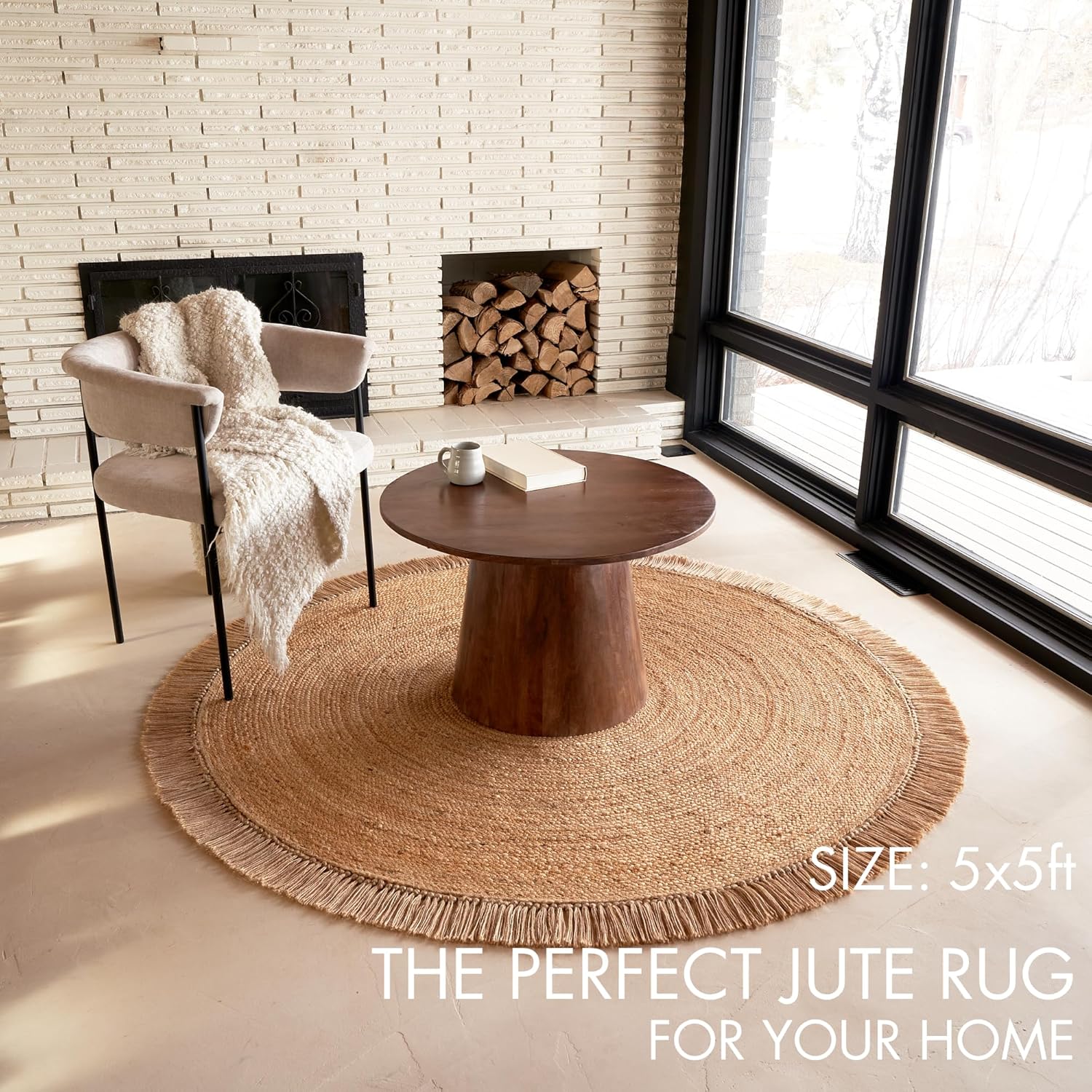 Enhance the beauty of your home—this natural jute round rug (5x5 ft) is the perfect fit for entryways, kitchens, or living room spaces. Its modern woven circular design significantly elevates the aesthetic of any bohemian-style home decor.