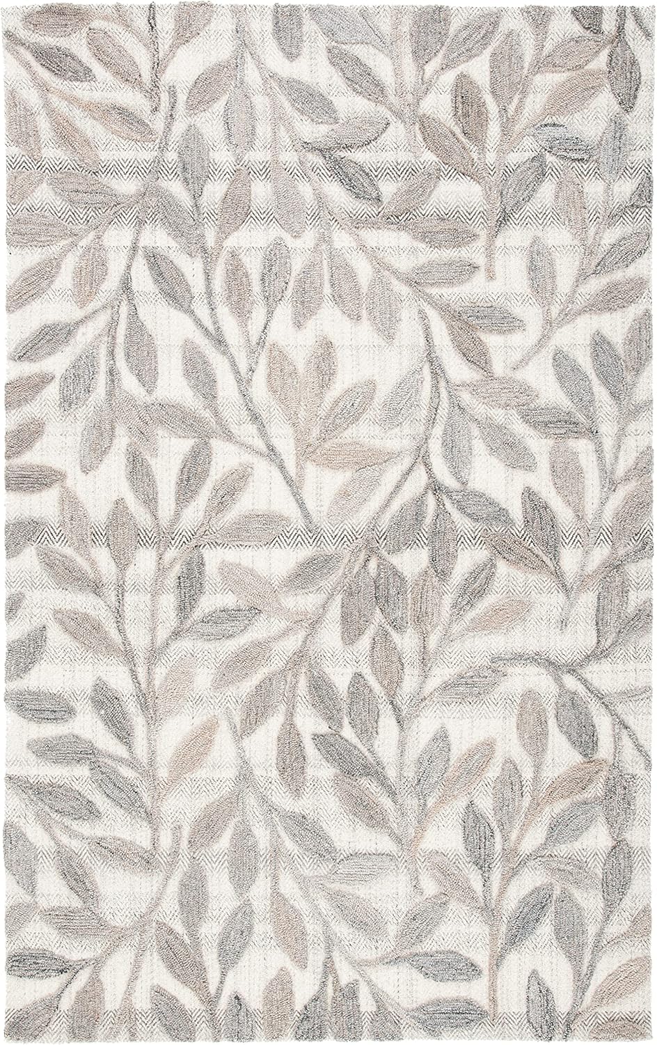 Handmade Botanical Pattern Wool Rug 4' x 6' | Beige | Ideal for: Living Room, Bedroom