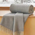 100% Wool Blanket for Women Gift -  and Cozy, Lightweight Warm Christmas Blanket for Winter, Luxury Herringbone Throw for Couch, Grey, 50x60 Inches
