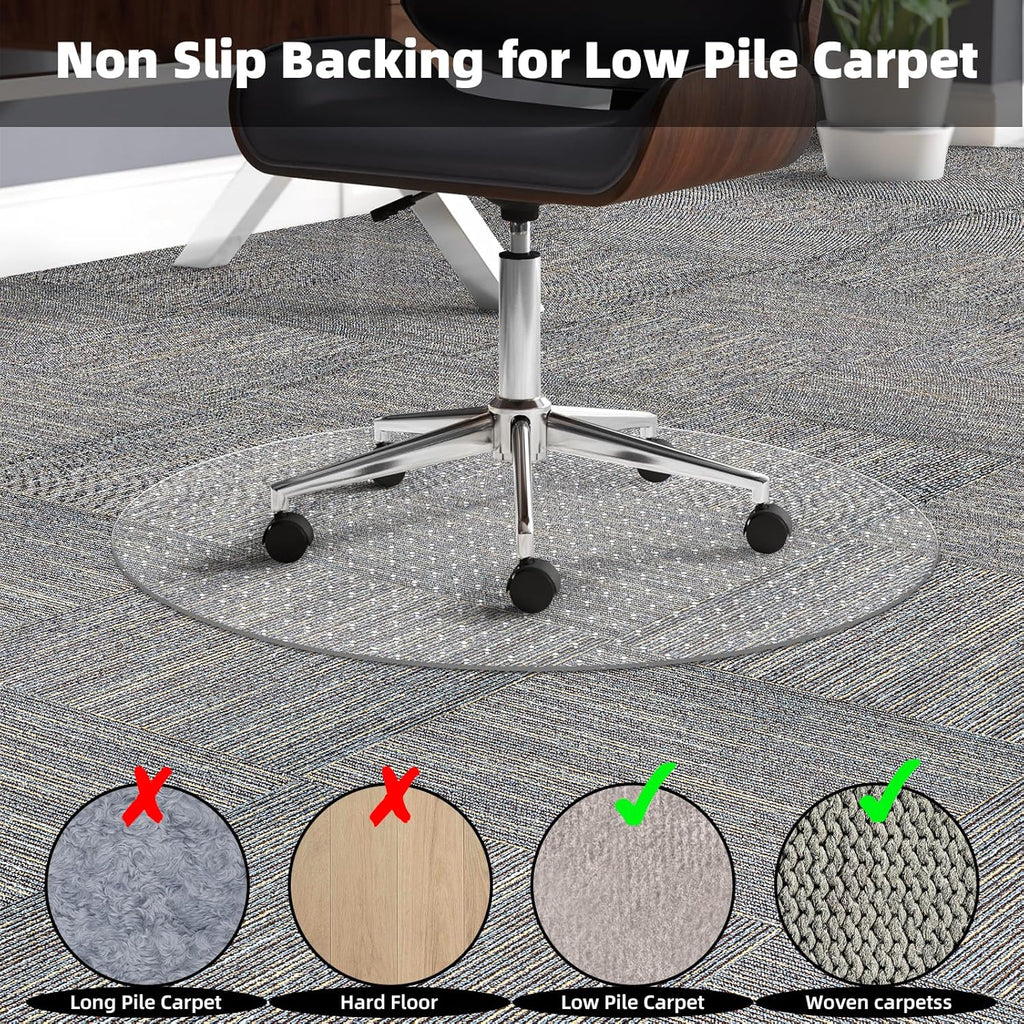 Office Chair Mat Carpet Protector: 36" x 36" Plastic Heavy Duty Computer Desk Mats with Lip for Low Flat and No Pile Carpeted Floor - Clear Rug Pad for Rolling Chairs Office Work Home Gaming Round