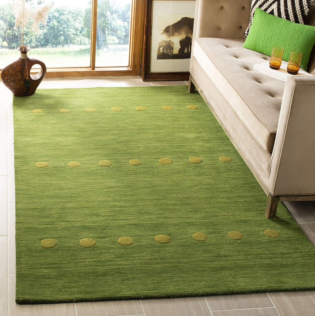 Handmade Textured Dot Wool Rug 5' x 8' | Green | Suitable for High-Traffic Areas | Ideal for: Living Room, Bedroom