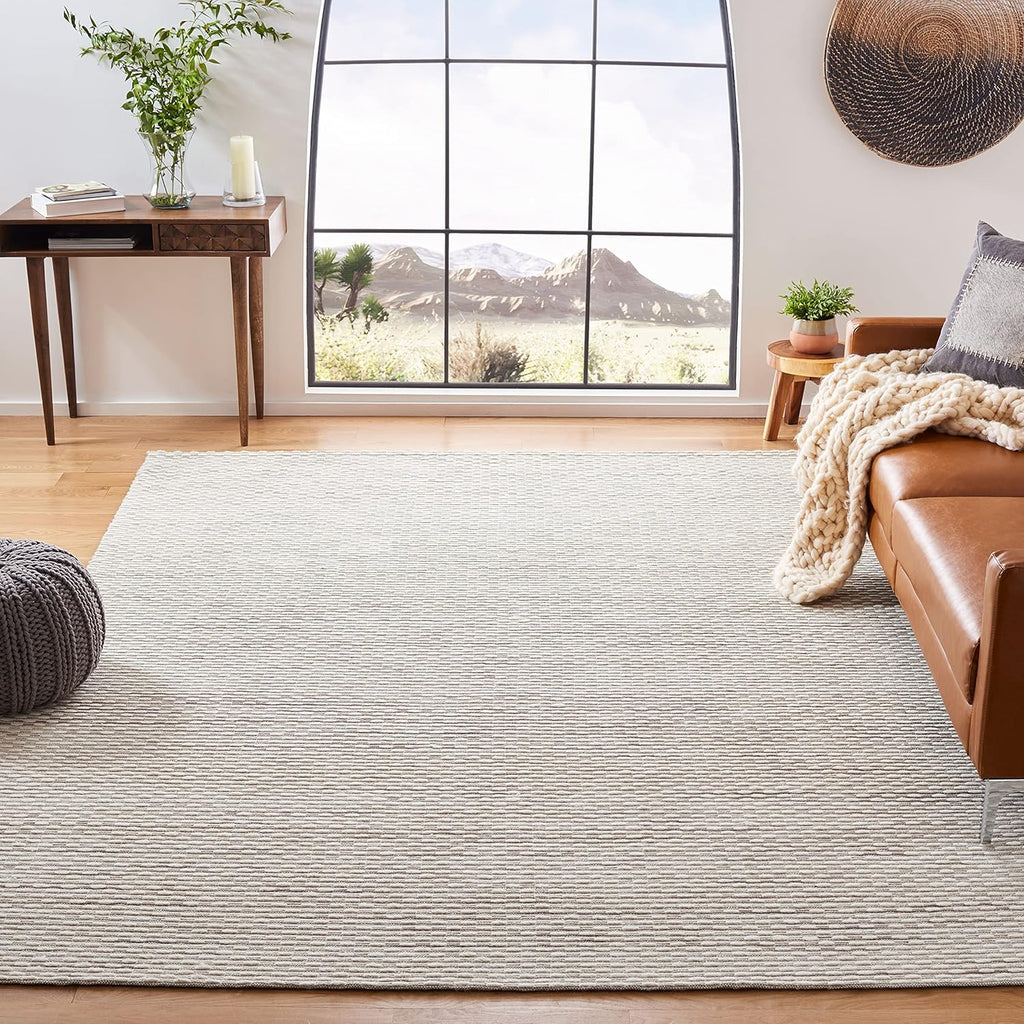 Handmade Wool Rug 8' x 10' | Beige | Ideal for: Living Room, Bedroom, Study, Dining Room