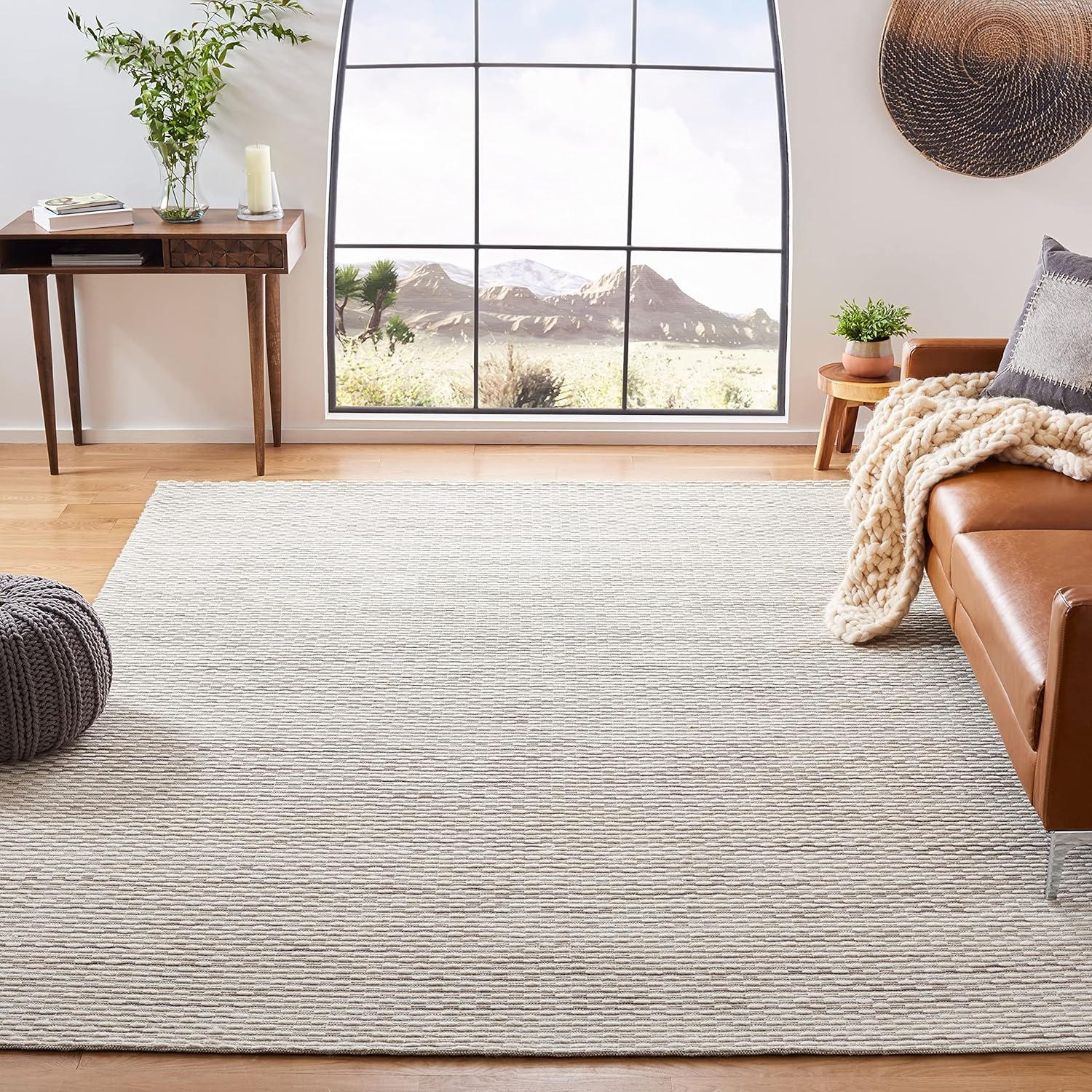 Handmade Wool Rug 8' x 10' | Beige | Ideal for: Living Room, Bedroom, Study, Dining Room