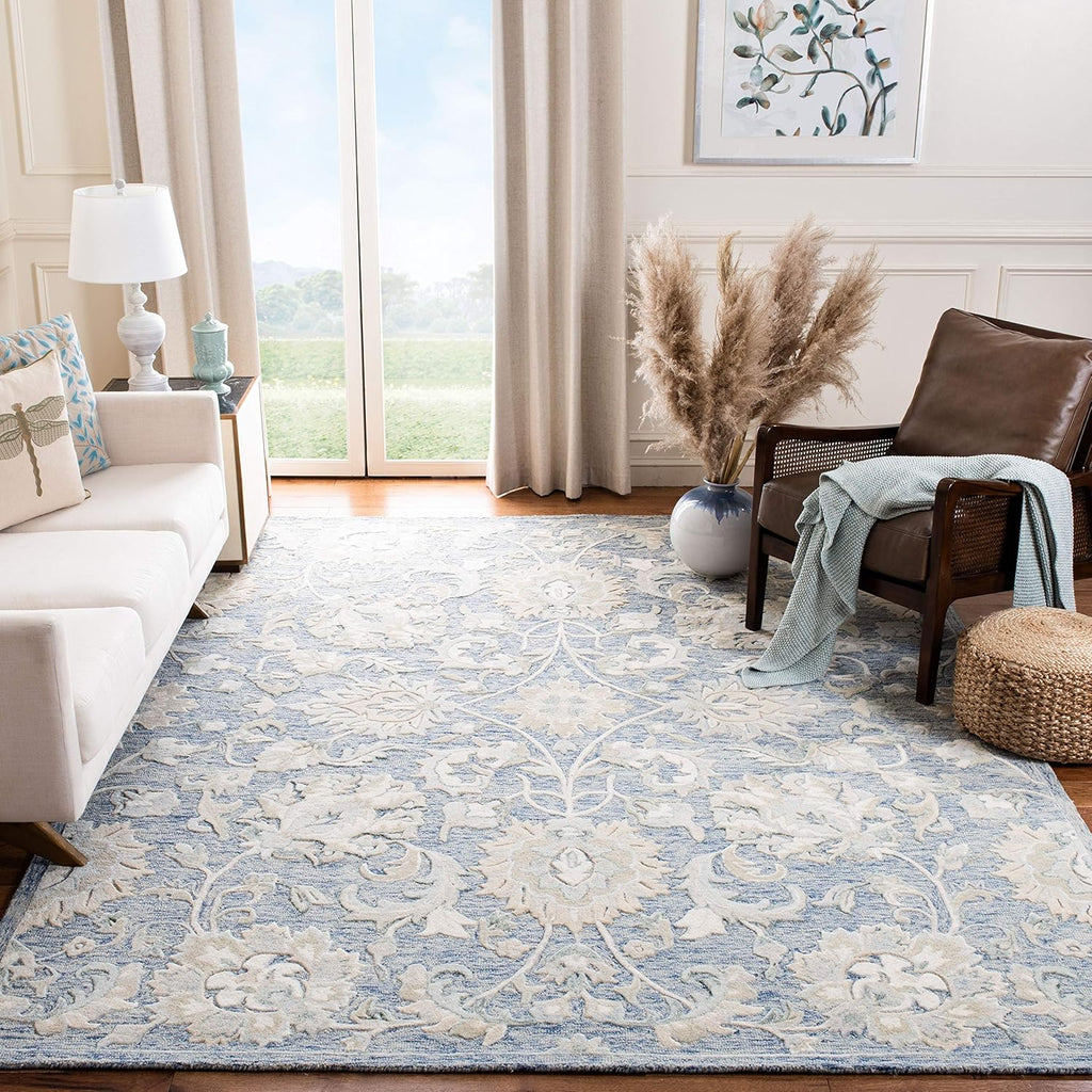Handmade Premium Wool Rug (9x12) | Blue & Beige Color Scheme | Suitable for: Living Room, Bedroom